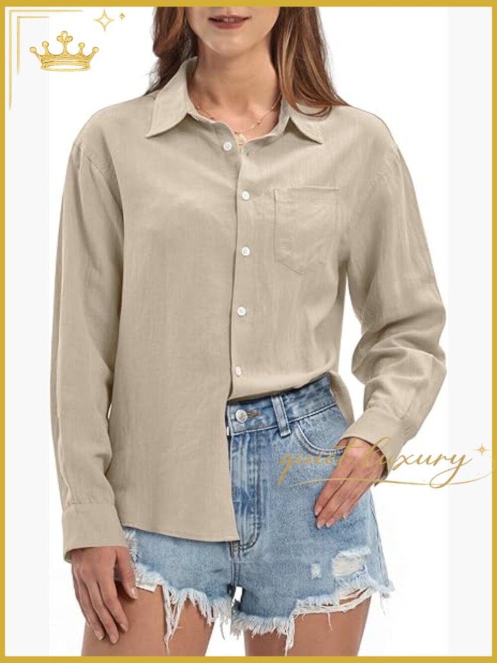 Women's Linen Button Down Shirt Long Sleeve Loose Fit Casual Blouse Top